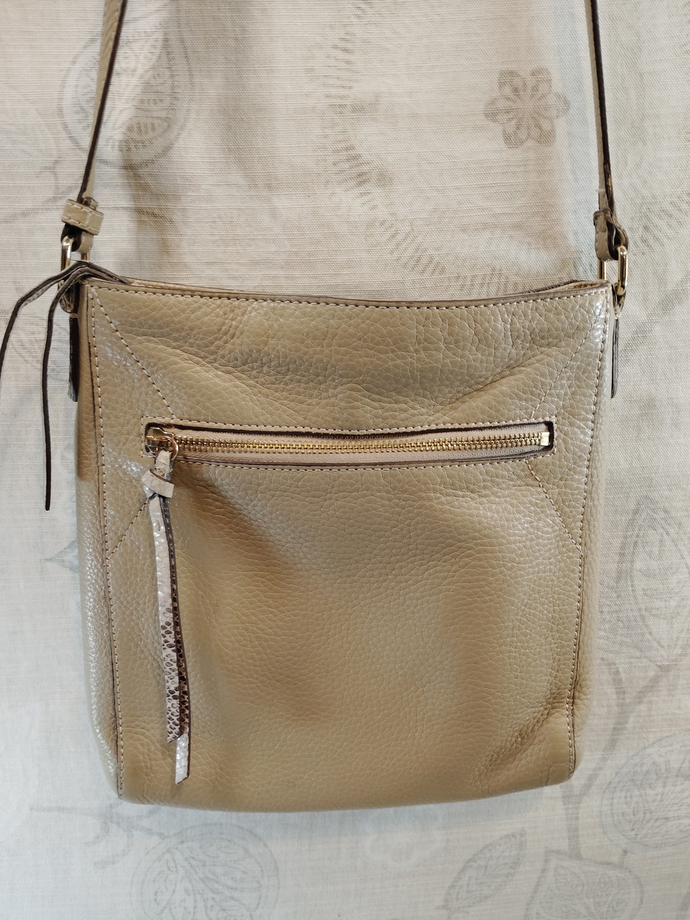 G.I.L.I. Taupe Pebble Genuine Leather Crossbody with Front Zip